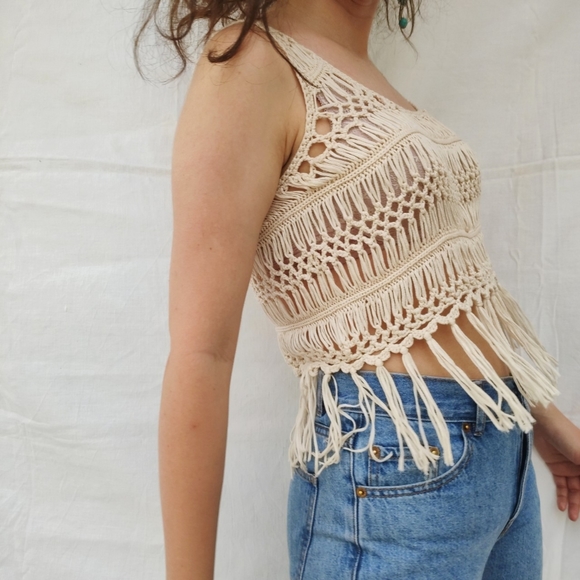 Forever 21 Tops - Forever21 crochet/Fringe crop top in a beige colour. Size: S / Fits: S-M